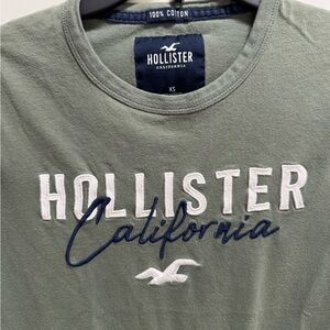 Hollister Olive Tee with White and Navy Logo
